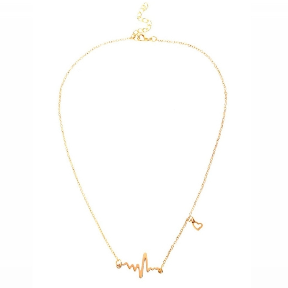 Heart Electrocardiogram Shaped Gold Necklace